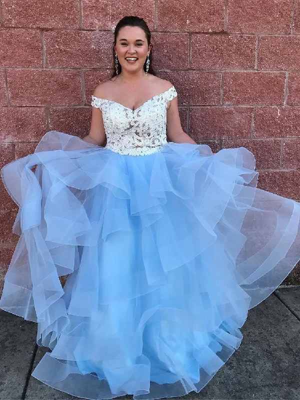 Amazing Deals Two Piece Prom Dresses Off-the-shoulder Ball Gown Floor-length Lace Long Prom Dress JKS318 Amazing Deals Two Piece Prom Dresses Off-the-shoulder Ball Gown Floor-length Lace Long Prom Dress JKS318