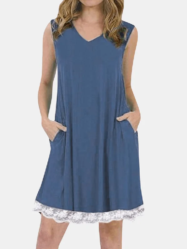 draped dressSummer Lace Patchwork Sleeveless Loungewear V-Neck Daily Casual Dress