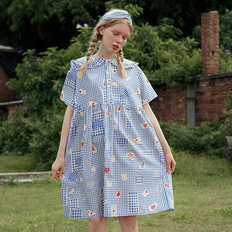 structured dressWomen's Summer Chiffon Dress with Cartoon Print and Peter Pan Collar