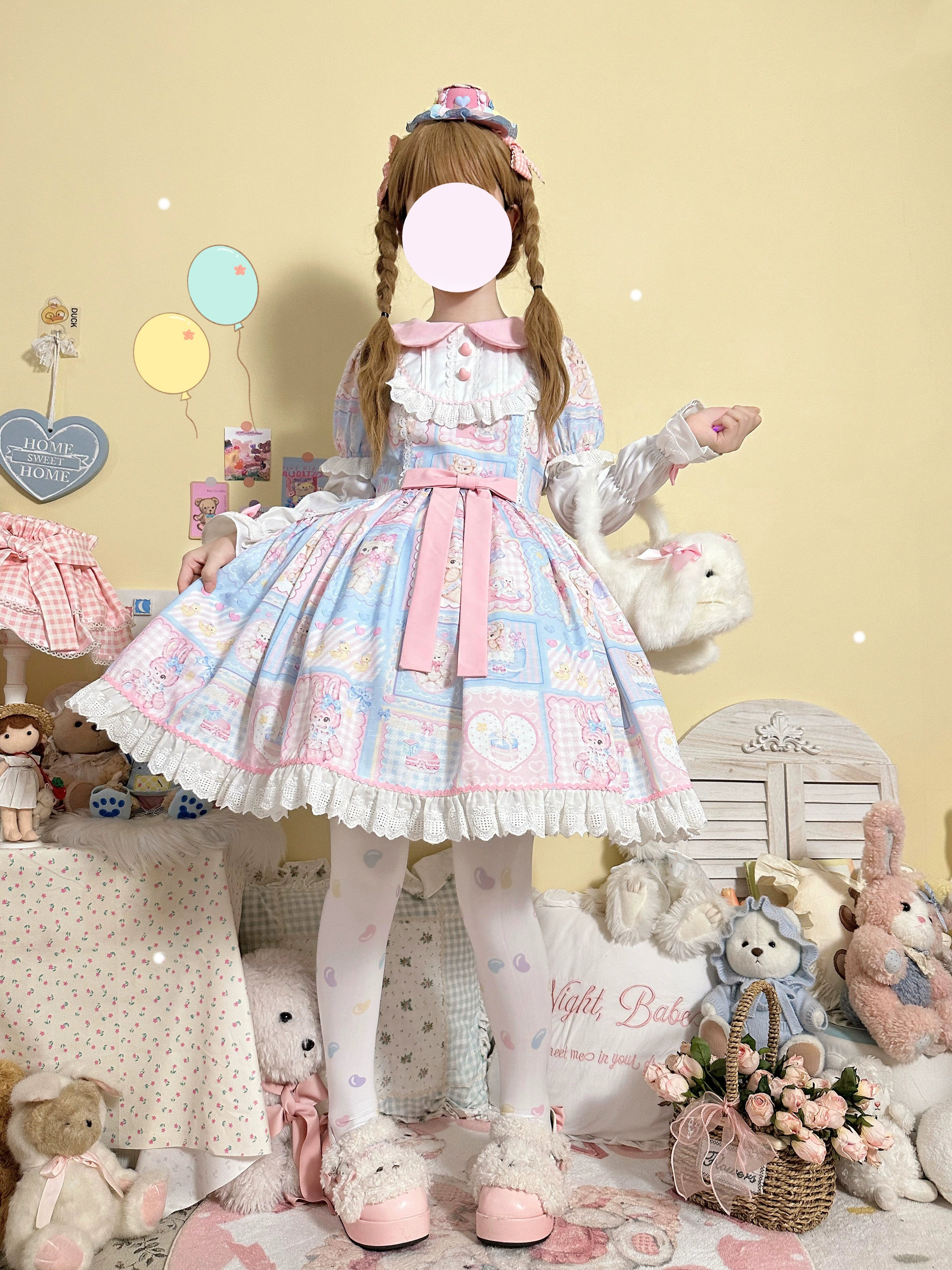 ruched dress(BFM)Hanguliang~Sweet Bunny Bear~Sweet Lolita Dress Long Sleeve Winter Lolita OP