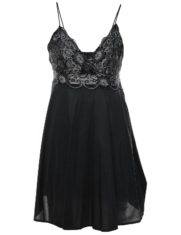 comfortable outerwearBlack & Silver Lace Trim Babydoll - S