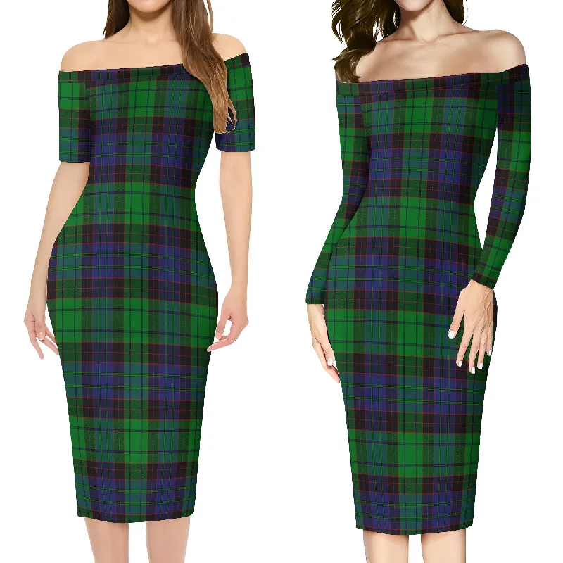 Seasonal Sale Stewart Old Modern Tartan Off Shoulder Lady Dress
