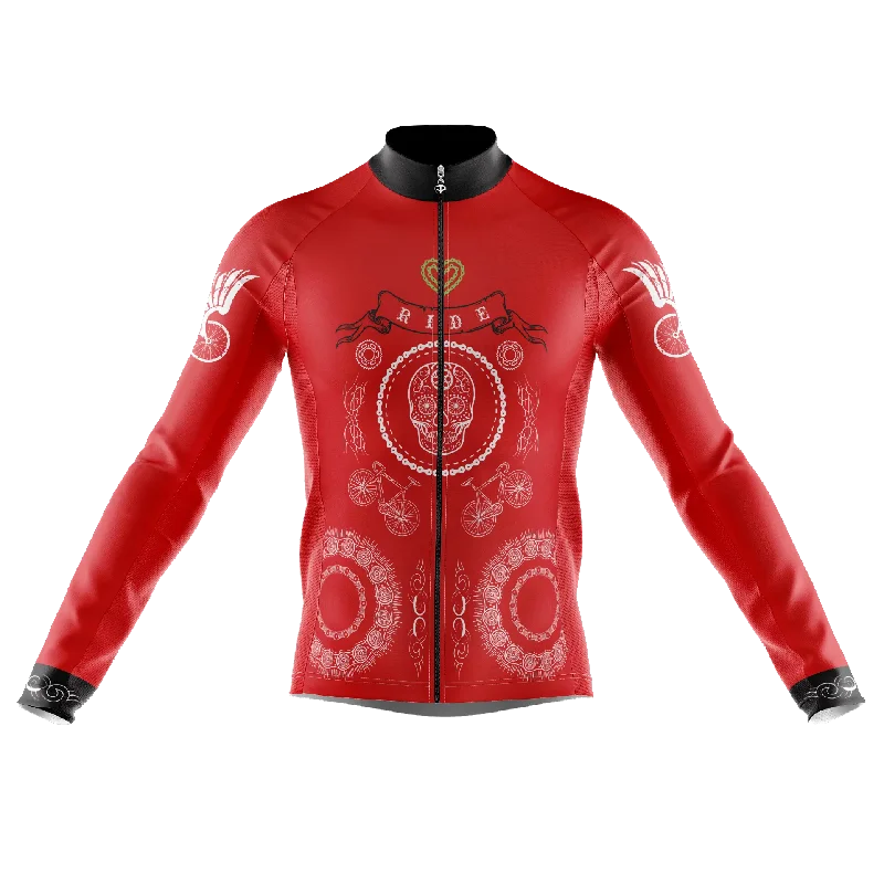 retro sports hoodieSkull & Gears Red Long Sleeve Cycling Jersey