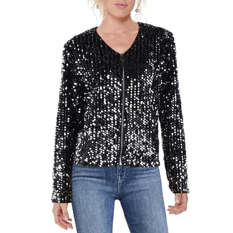 trendy bomber coatWomens Sequined Short Bomber Jacket