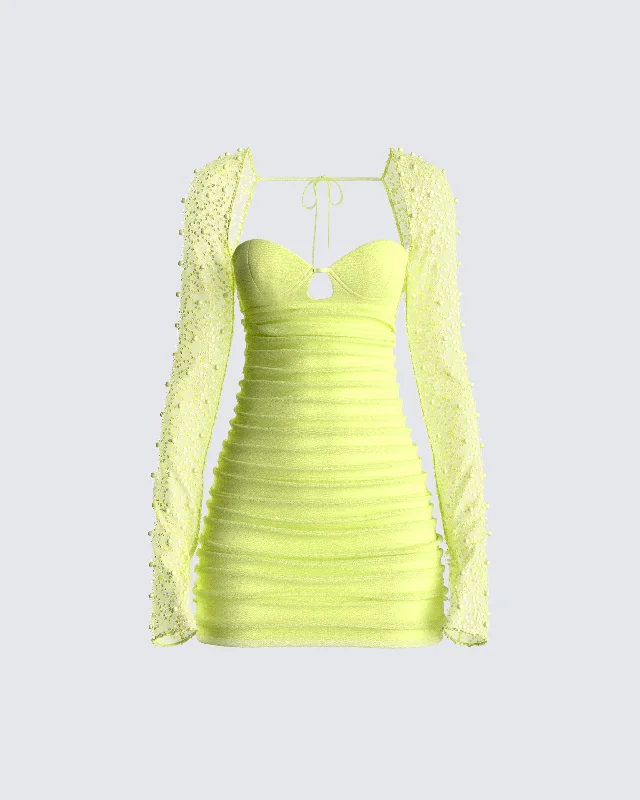 structured dressEloise Lime Green Mesh Mini Dress