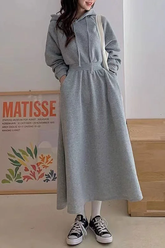 draped dressHigh Elastic Waist Long Hoodie Dress