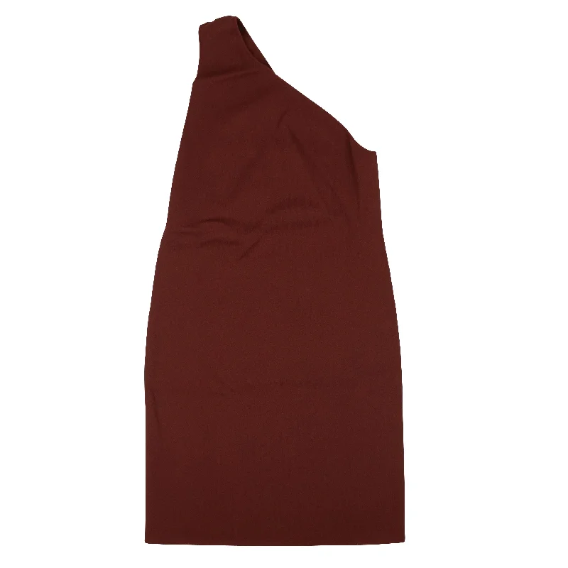 Exclusive Preview BOTTEGA VENETA Brick Red One Shoulder Knit Midi Dress
