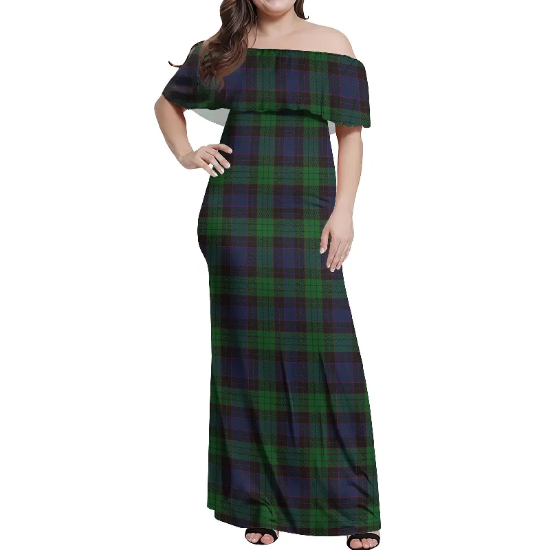 Referral Discount Stewart Old Tartan Off Shoulder Long Dress