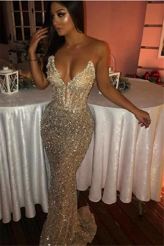 Daily Deals Chic Strapless Sleeveless Sweep Train Mermaid Prom Dresses