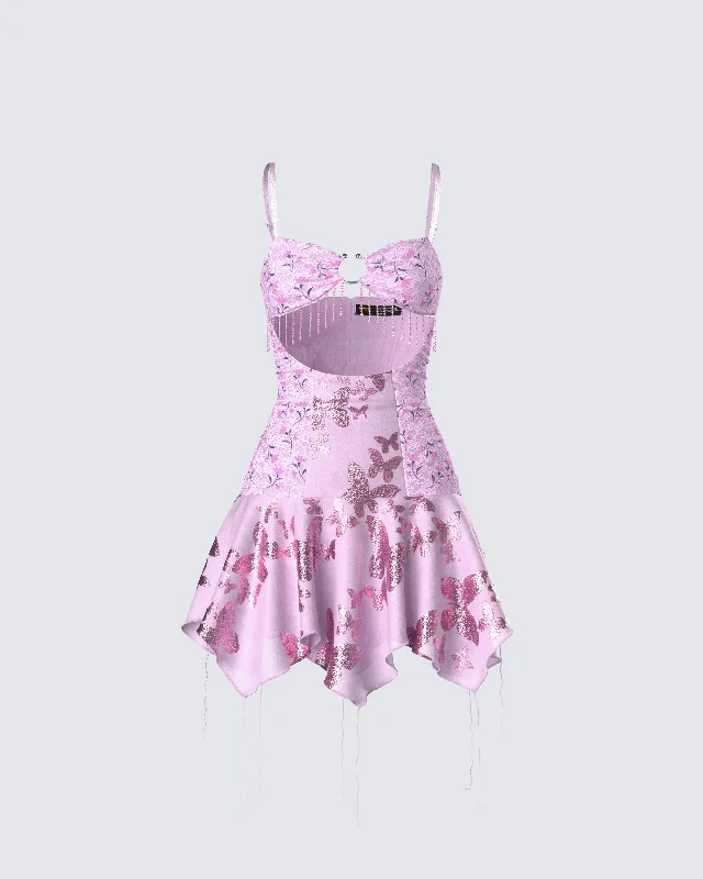 evening dressJaxie Pink Lace Sequin Micro Mini Dress