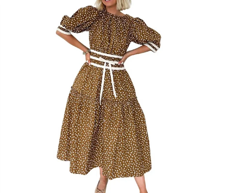 Hot Deal trendy mini dressFlower Child Midi Dress In Brown Floral