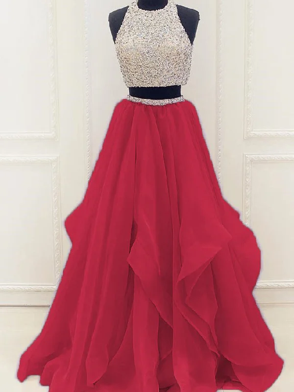 Seasonal Clearance Two Piece Prom Dresses A-line Scoop Floor-length Organza Long Prom Dress JKS312 Seasonal Clearance Two Piece Prom Dresses A-line Scoop Floor-length Organza Long Prom Dress JKS312