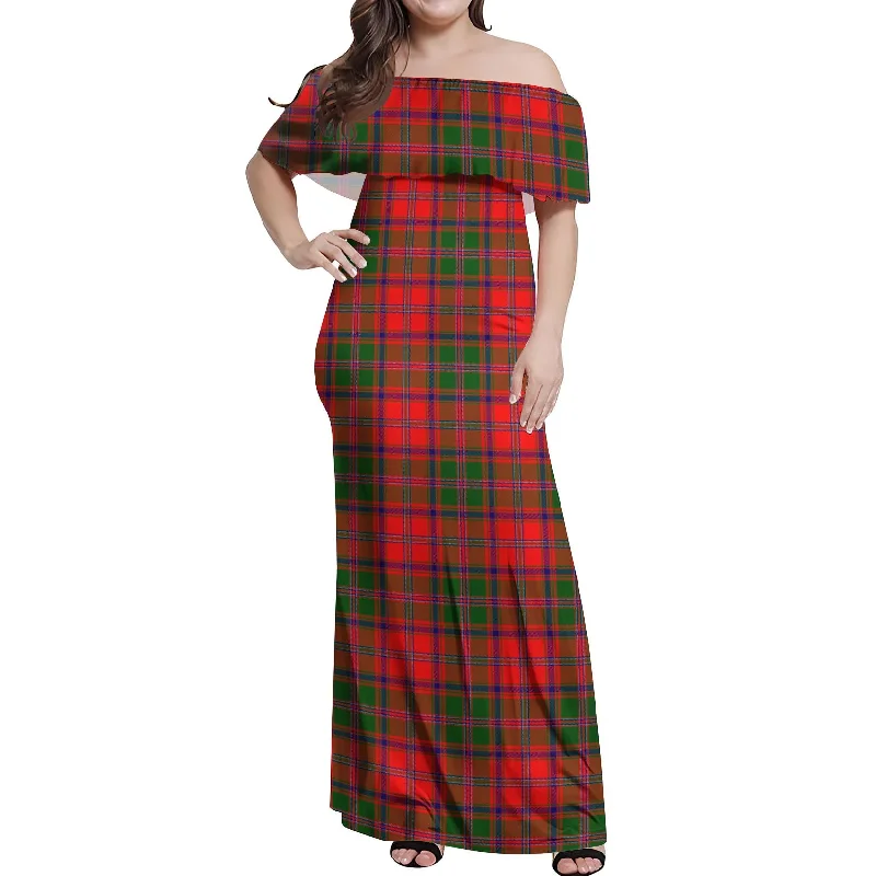 Special Price Stewart of Appin Modern Tartan Off Shoulder Long Dress