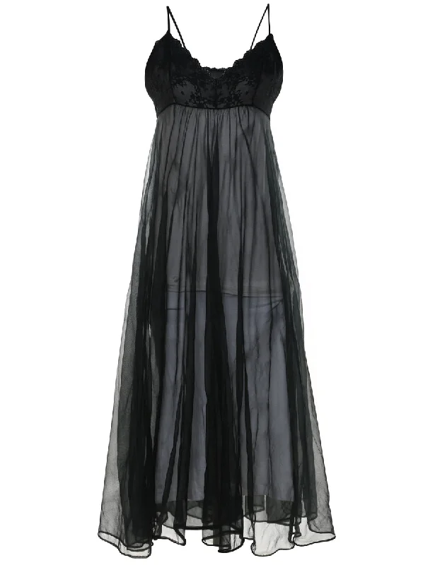 casual coatLace Trim Sheer Black Slip Dress - M