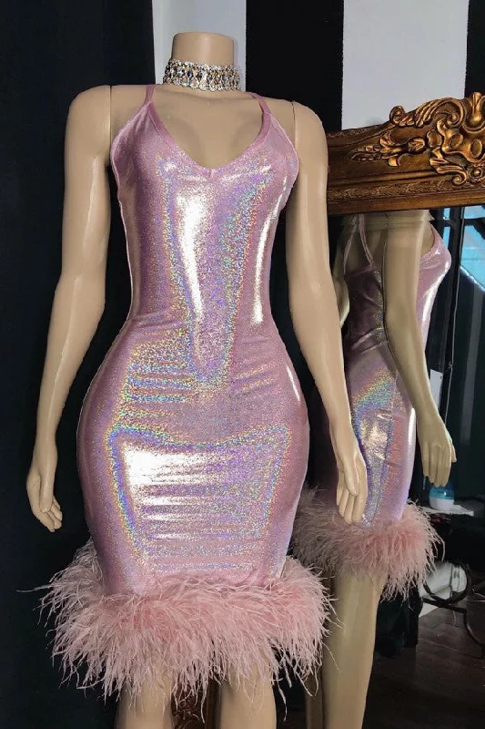 Special Promotion Radiant Mermaid V-neck Sleeveless Homecoming Dresses with Furs