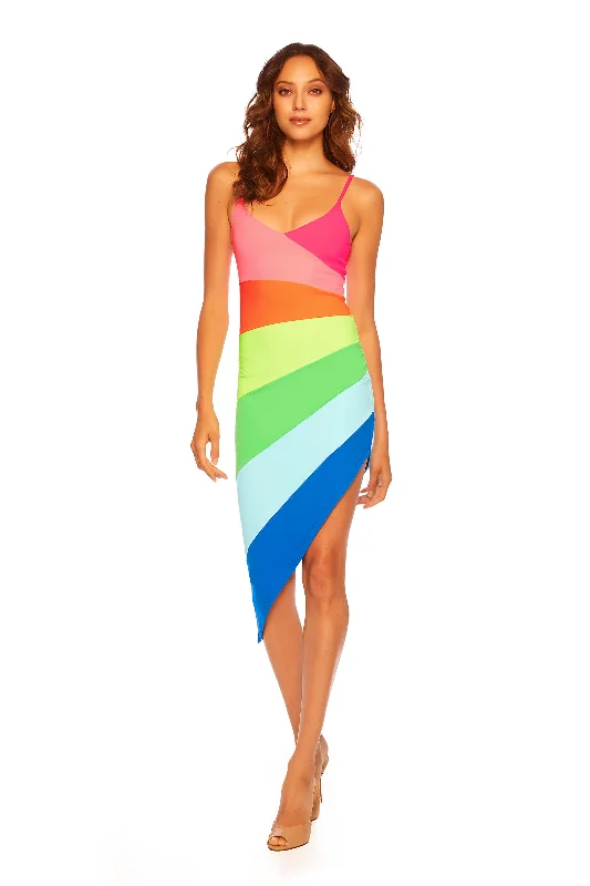 chic shift dressstring color block rainbow dress