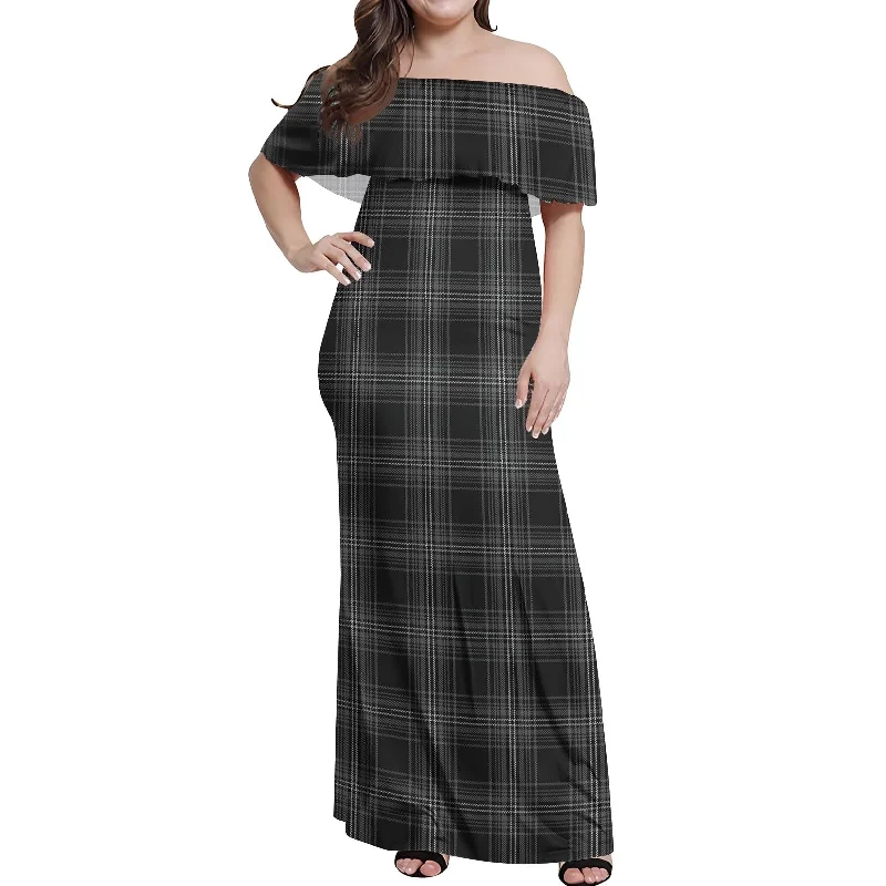 Clearance Event Stewart Mourning Tartan Off Shoulder Long Dress