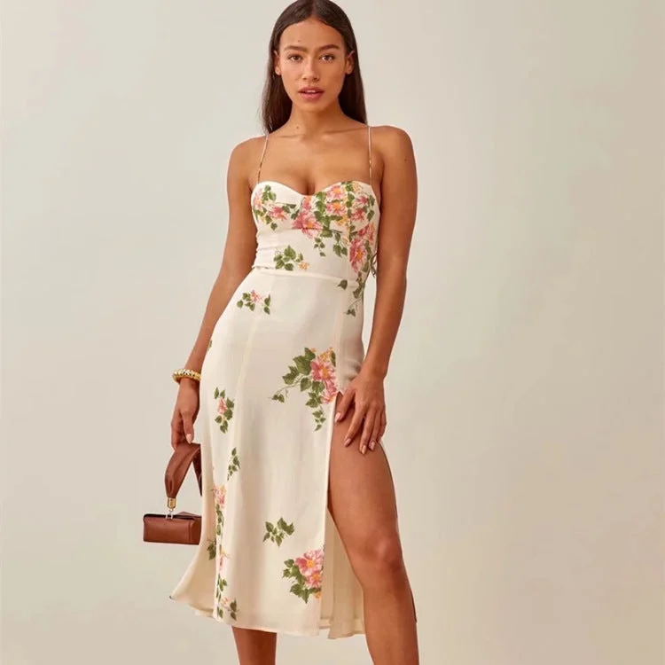 Best Seller satin midi dressHigh Waist Slim Fit Strap Type Temperament Commute Flower Printing Slip Dress Best Seller satin midi dressHigh Waist Slim Fit Strap Type Temperament Commute Flower Printing Slip Dress