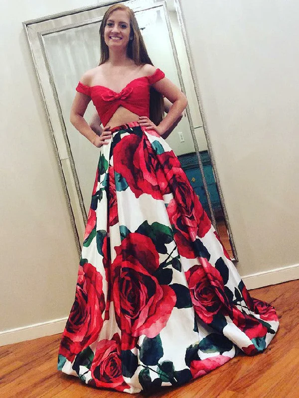 Markdown Madness Two Piece Prom Dresses Floral Print Long Red Prom Dress Sexy Evening Dress JKL781 Markdown Madness Two Piece Prom Dresses Floral Print Long Red Prom Dress Sexy Evening Dress JKL781