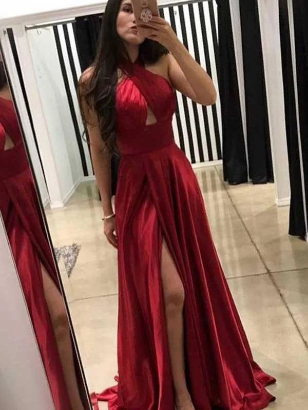 Deal Dash Long Prom Dresses Halter Aline Floor-length Long Prom Dress Chic Evening Dress JKL709