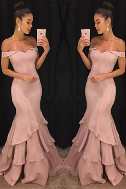 Savings Galore Chic Off-the-Shoulder Mermaid Prom Dresses Tiered Pink Ruffles Evening Gowns On Sale Savings Galore Chic Off-the-Shoulder Mermaid Prom Dresses Tiered Pink Ruffles Evening Gowns On Sale
