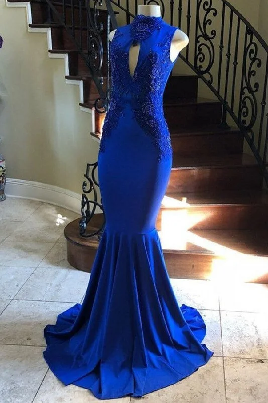 Referral Discount High Neck Keyhole Appliques Sleeveless Mermaid Evening Dresses