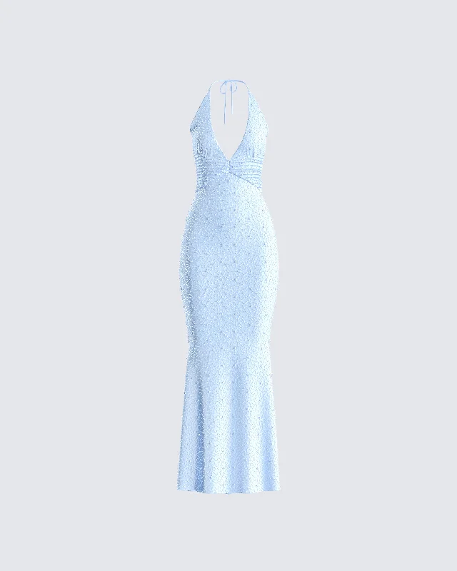 sleeveless dressDana Baby Blue Beaded Maxi Dress