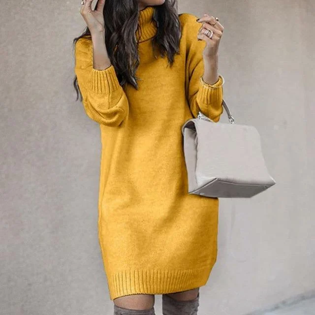 winter dressElegant Solid Color Knitted Dress