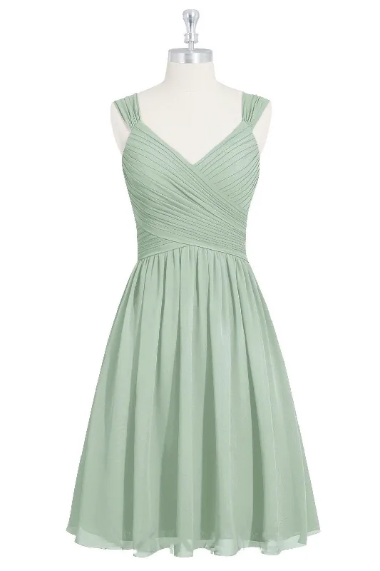 pleated dressSage Green Chiffon Lace-Up Short Bridesmaid Dress