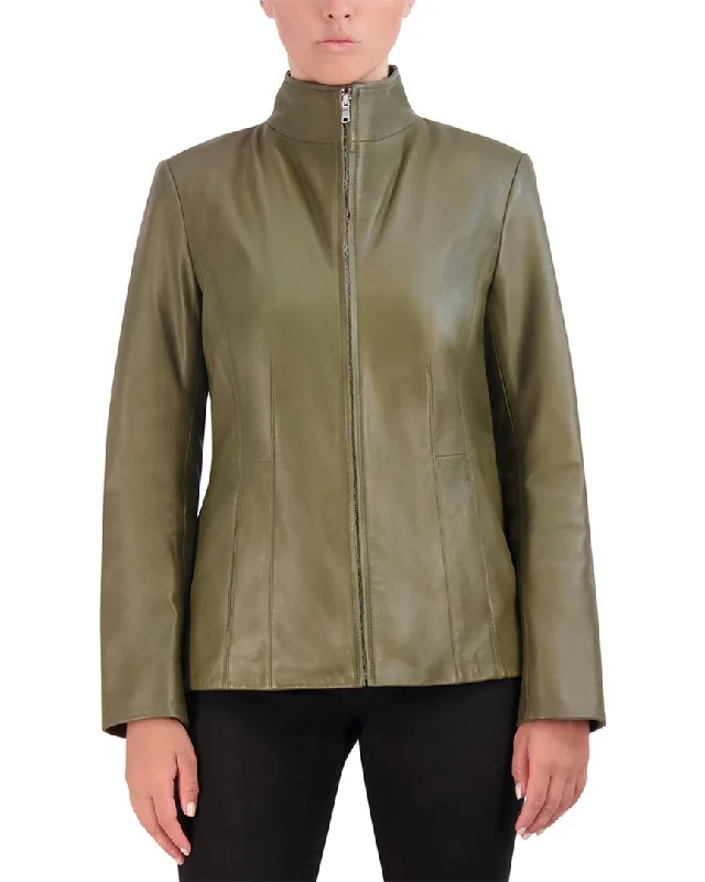 Mega Deal Cole Haan Smooth Leather Wing Collar Jacket