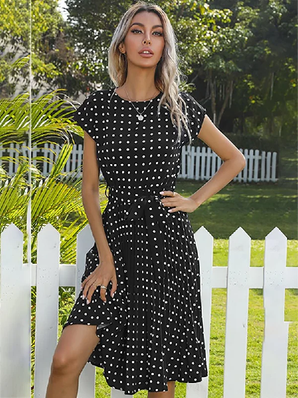 flowy maxi dressJessie Summer Polka Dot Short Sleeve Midi Dress