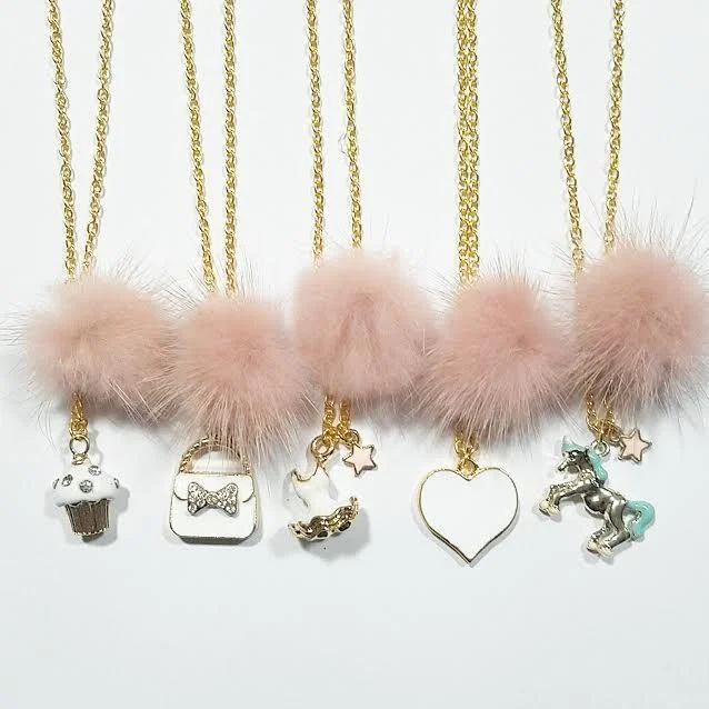 Season Finale Sale off-the-shoulder dressHeart Me Dusty Rose Fur Pom Necklaces