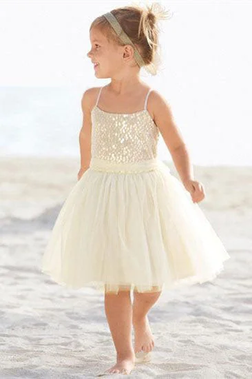 oversized dressAdorable Straps Ivory Tulle Beach Flower Girl Dress