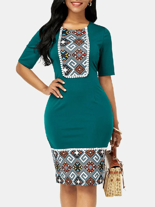 modern dressVintage Ethnic Style Patchwork Slim Bodycon Dress