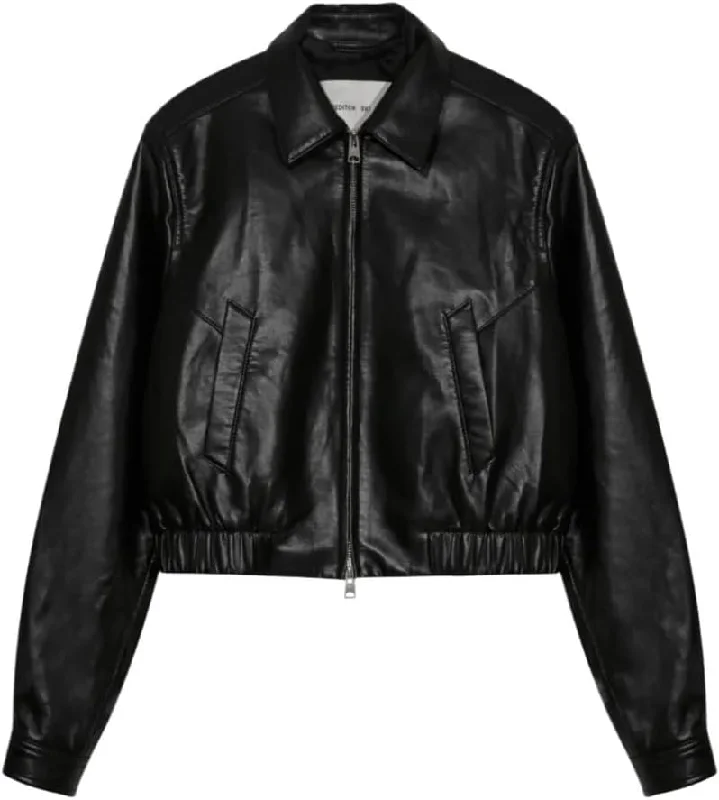 Special Promotion AGOLDE Women's Essie Recycled Leather Cropped Jacket, Black