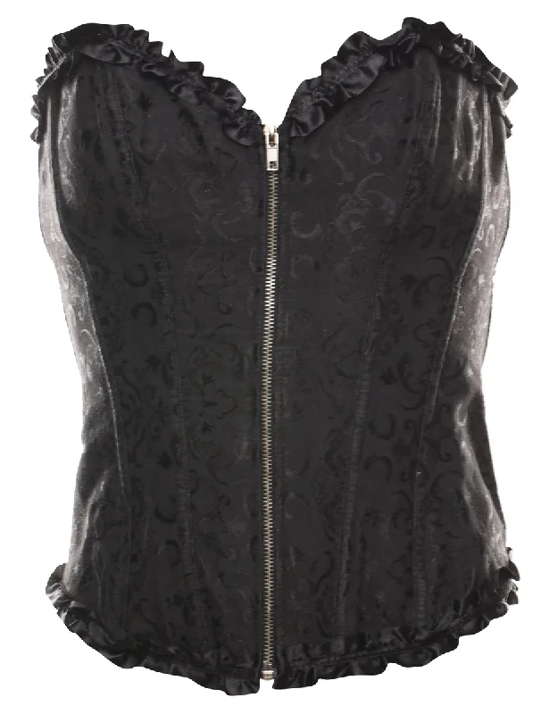 Online Exclusive Jacquard Pattern Black Boned Corset - M