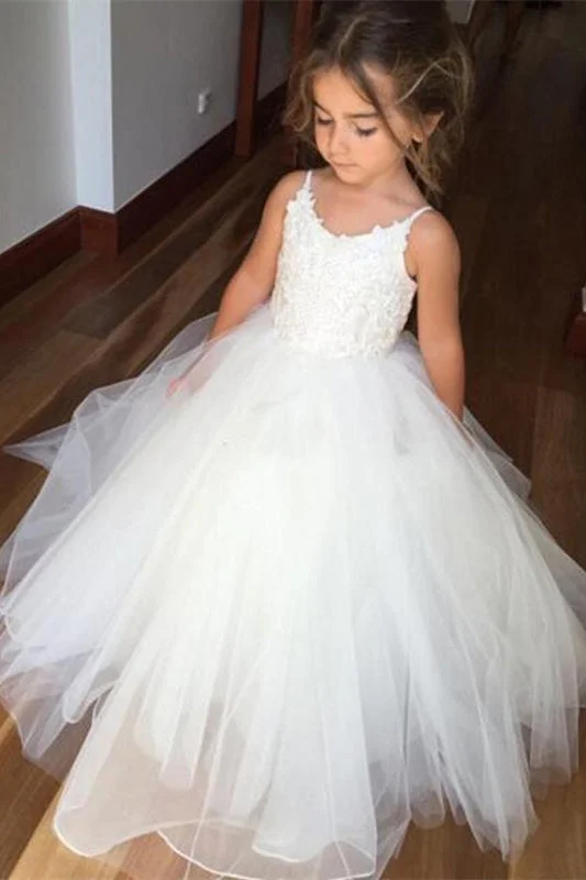 winter dressCute A-Line Straps White Long Flower Girl Dress