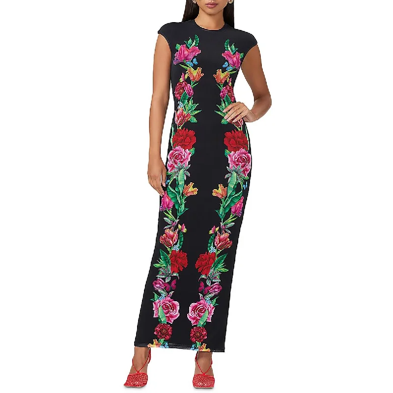 Hurry In bodycon dressWomens Floral Print Boat Neck Maxi Dress