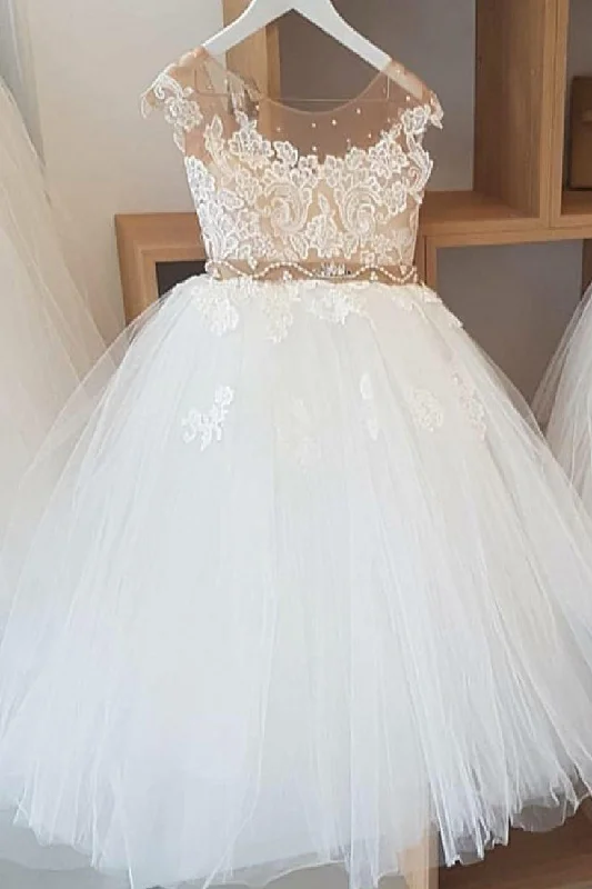 mini dressLuxurious Ball Gown White Flower Girl Dress with Appliques