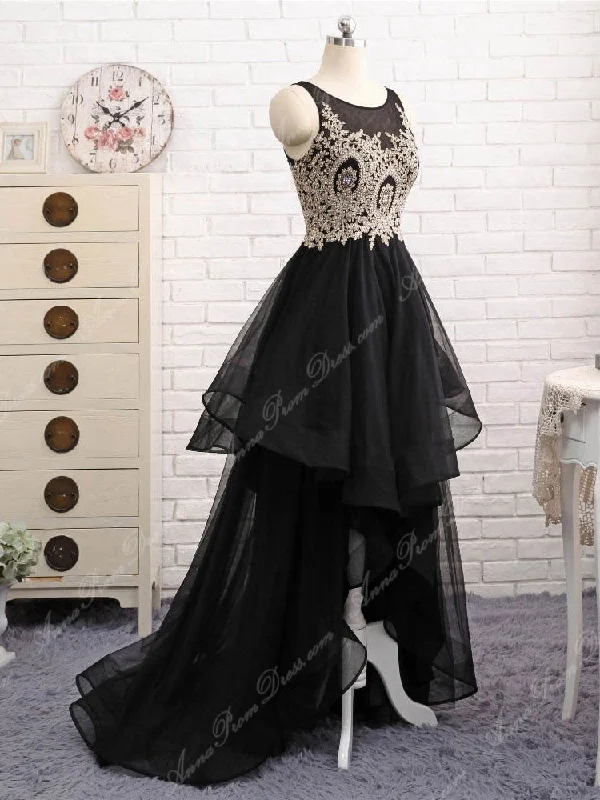 Limited Edition Black Prom Dresses Scoop A line Appliques Floor-length High Low Long Prom Dress JKL697 Limited Edition Black Prom Dresses Scoop A line Appliques Floor-length High Low Long Prom Dress JKL697