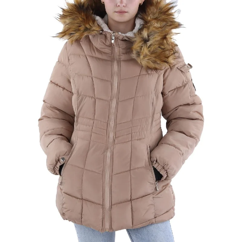 comfortable coatWomens Faux Fur Trim Quilted Puffer Jacket