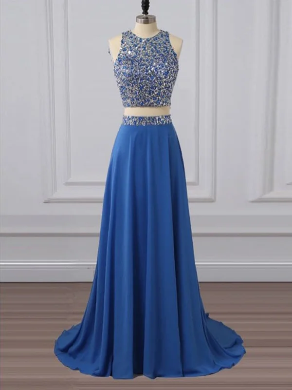 Stock Up and Save Two Piece Prom Dresses Scoop Sweep Train A Line Rhinestone Long Prom Dress JKL819 Stock Up and Save Two Piece Prom Dresses Scoop Sweep Train A Line Rhinestone Long Prom Dress JKL819
