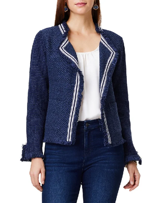 stylish peacoatNic+Zoe Petite Ribbon Trim Fringe Mix Knit Jacket