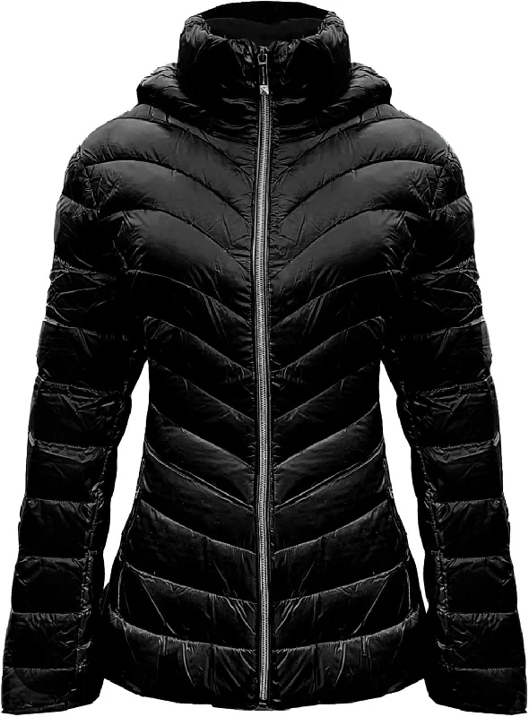 Instant Savings Michael Michael Kors Women's Down Chevron Packable Jacket, Black