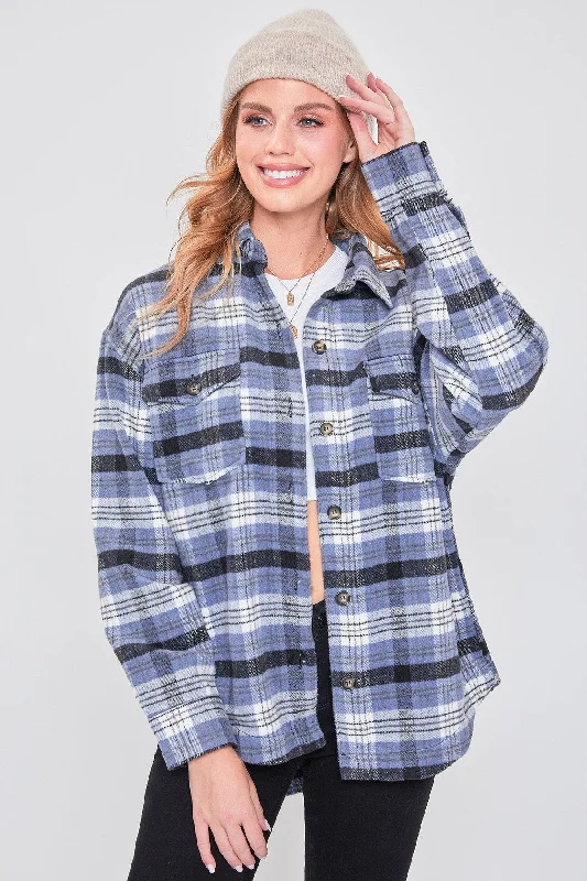 trendy dressPlaid Shacket - Blue Plaid