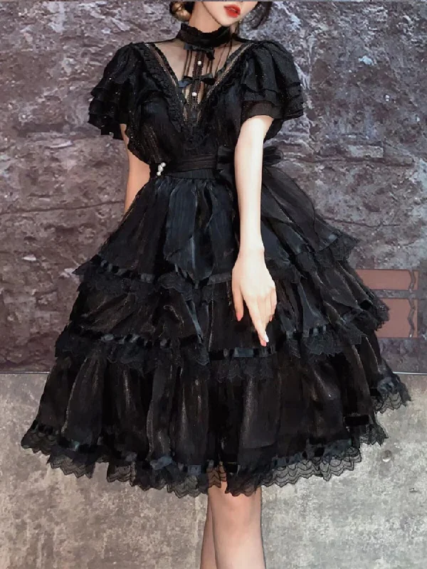 v-neck dressYour Princess~Castle Night~Dark Themed Gothic Lolita OP