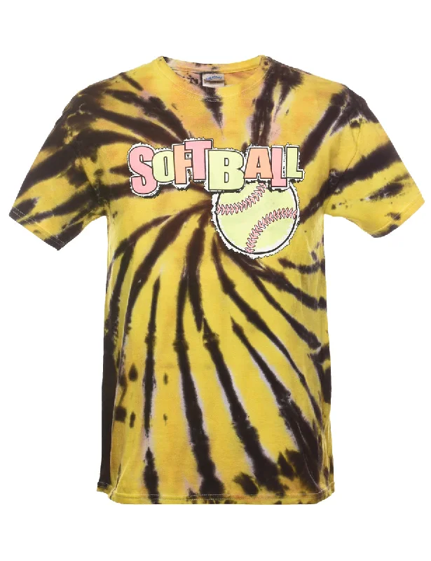 Anniversary Sale Yellow & Black Tie Dye Printed T-Shirt - M