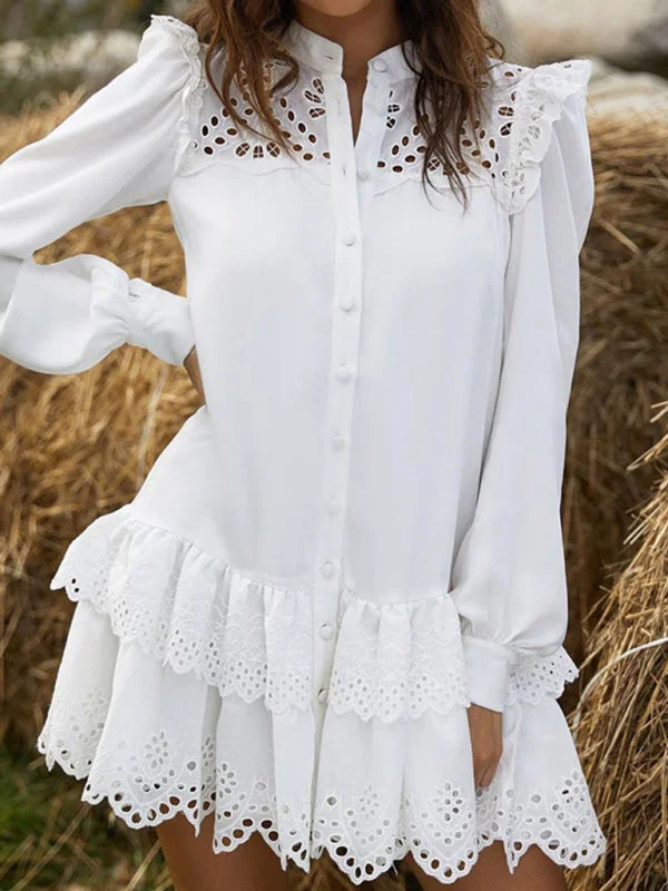 ashionable dressSexy Hollow Lace Fashion Shirt Dress