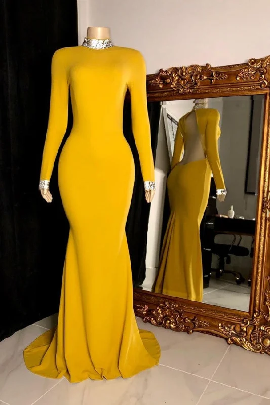 Grand Opening Sale Curvy Long Sleevess Open Back Mermaid Evening Dresses