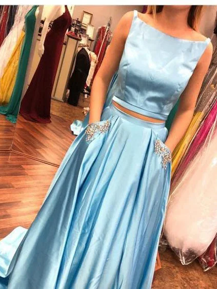 Deal of the Week Two Piece Prom Dresses Bateau Rhinestone Satin A-line Long Prom Dress JKL753 Deal of the Week Two Piece Prom Dresses Bateau Rhinestone Satin A-line Long Prom Dress JKL753